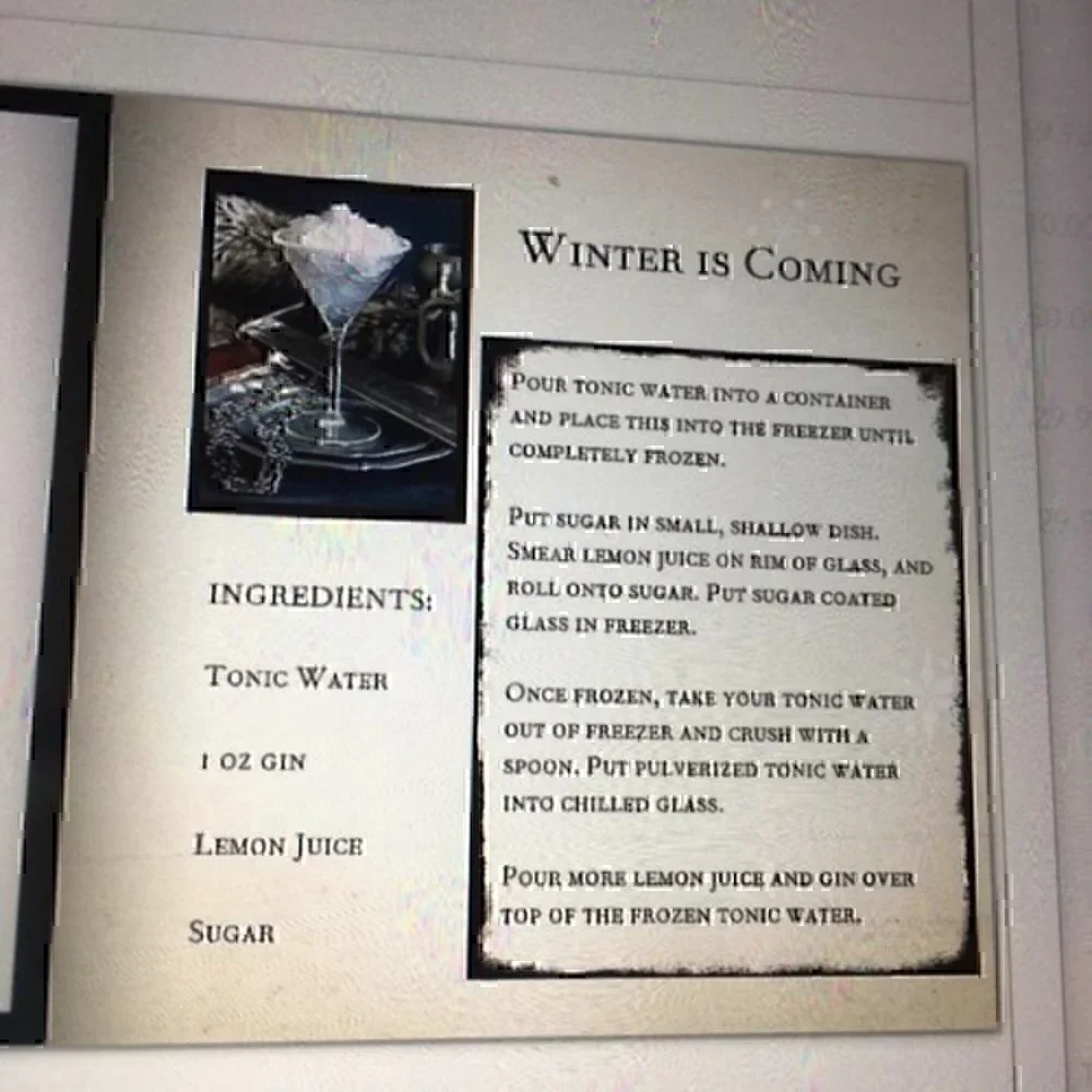 20 page hardcover Game of Thrones Cocktail book